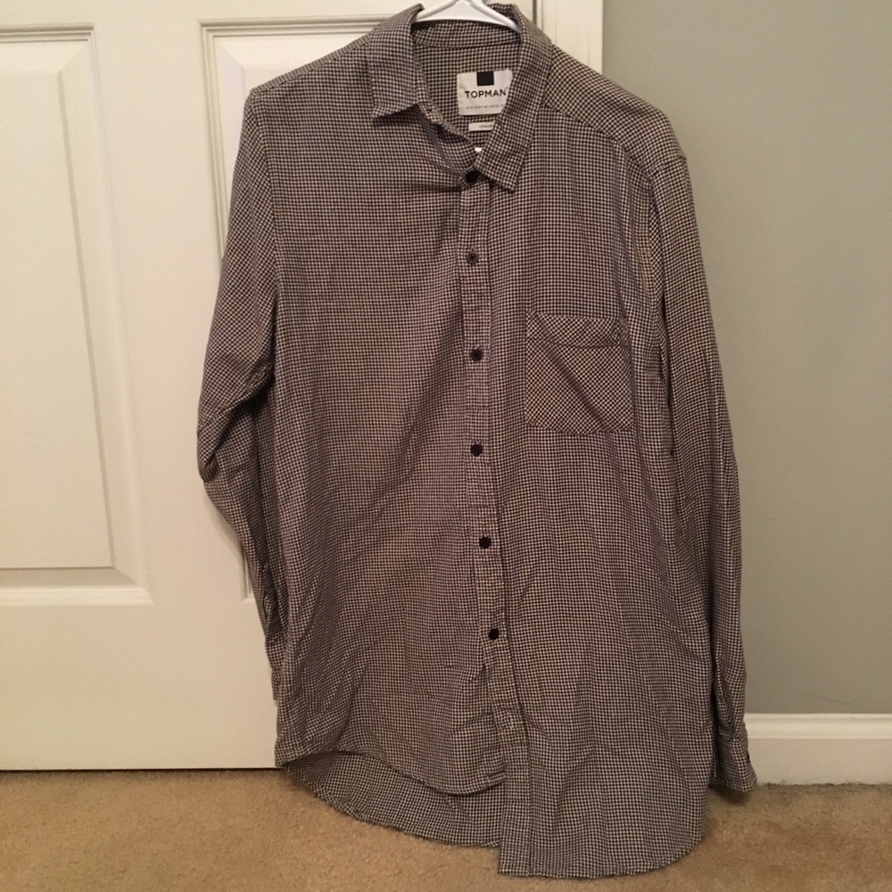 Topman Houndstooth Long Sleeve Button Up